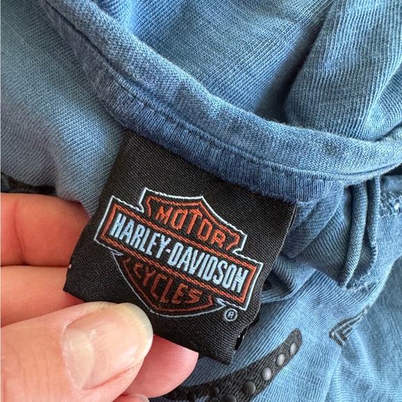 Harley-Davidson V-Neck Rock Stud Detail Blue Graphic Tee - Picture 3 of 8